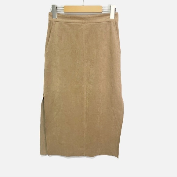 ARITZIA Wilfred Faux Suede Midi Pencil Slit Tan/Camel Skirt Size 2 - Picture 4 of 13